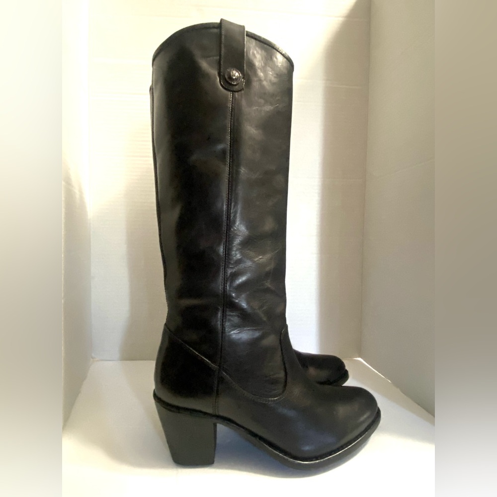 Frye Jackie Button Tall Black Oiled Leather Boots